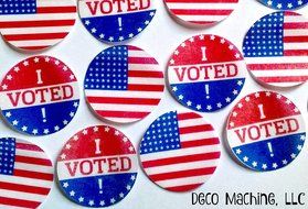 24 Small 1.5&quot; I VOTED AMERICAN FLAG Political Party 2016 Election Decorative Wafer Paper Toppers Cookie Cupcake