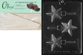 Cybrtrayd 45St25-M157 Star Lolly Miscellaneous Chocolate Candy Mold with 25-Pack 4.5-Inch Lollipop Sticks
