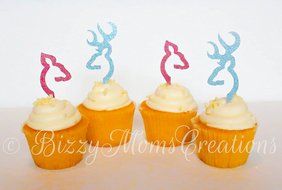 Set of 12 - Deer or Does baby shower Cupcake Toppers - Gender Reveal - Browning cupcake toppers - baby shower...