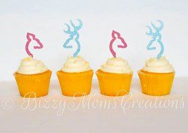 Set of 12 - Deer or Does baby shower Cupcake Toppers - Gender Reveal - Browning cupcake toppers - baby shower... N2