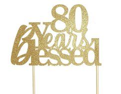All About Details Gold 80-Years-Blessed Cake Topper N3