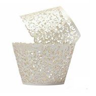 Cupcake Wrappers 100 Filigree Artistic Bake Cake Paper Cups Baking Cup Muffin Case Trays (White) N2