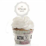 World Awaits - Travel Theme Cupcake Wrapper &amp; Pick Party Kit - Set of 24 N2