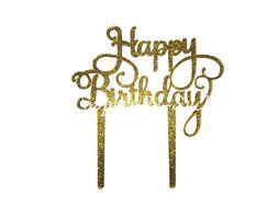 Unik Occasions Happy Birthday Acrylic Cake Topper (Gold Glitter) N4