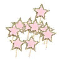 12 Pieces Fantastic Pink Golden Glitter Stars Cupcake Cake Toppers With Sticks Birthday Baby Shower Wedding Party... N2