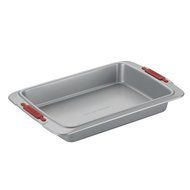 Cake Boss Deluxe Nonstick Bakeware 9-Inch by 13-Inch Cake Pan, Gray with Red Silicone Grips N3