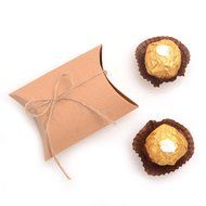Mandydov 100pcs Anti-Scratch Kraft Paper Pillow Box Gift Candy Box with Twine for Wedding Party Favor N5
