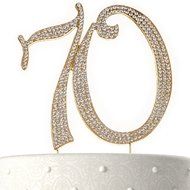 70 Rhinestone Cake Topper for 70th Birthday or Anniversary (Gold) by BrightandBold