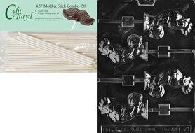 Cybrtrayd Rooster Lolly Easter Chocolate Candy Mold with 50 4.5-Inch Lollipop Sticks
