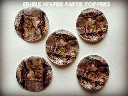 12 Small 1.5&quot; REAL CAMO CAMOUFLAGE WOODLAND TREES Edible Decorative Wafer Paper Toppers &copy;