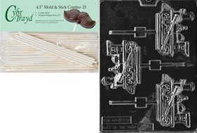 Cybrtrayd 45St25-K049 Train Engine Lolly Kids Chocolate Candy Mold with 25 Cybrtrayd 4.5-Inch Lollipop Sticks