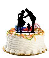 Ecape Acrylic Family Cake Toppers Wedding Cake Toppers Groom Kiss and Hug Bride with Little Girl Black Pack of 1 N17