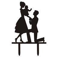 Ecape Acrylic Family Cake Toppers Wedding Cake Toppers Groom Kiss and Hug Bride with Little Girl Black Pack of 1 N18
