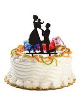 Ecape Acrylic Family Cake Toppers Wedding Cake Toppers Groom Kiss and Hug Bride with Little Girl Black Pack of 1 N19