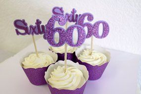 All About Details Purple Sixty Cupcake Toppers, Set of 12 N2