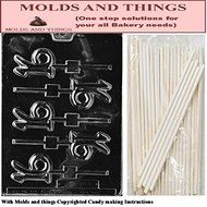 16 LOLLY numbers and letters Chocolate candy mold With Candy Making Instruction - set of 2 molds with 25 sticks