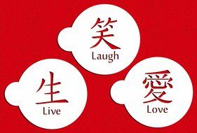 Designer Stencils C549 Live, Love, Laugh Symbols Cake and Cookie Stencil Set, Beige/Semi-Transparent