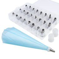 Sorbus Cake Decorating Set&mdash;Includes 24 Stainless Steel Tips, Silicone Reusable Piping pastry bag, 2 Reusable Couplers... N7