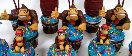 14 Piece Super Mario Brothers DONKEY KONG Birthday Cupcake Topper Set Featuring Donkey Kong and Friends Characters... N2