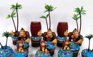 14 Piece Super Mario Brothers DONKEY KONG Birthday Cupcake Topper Set Featuring Donkey Kong and Friends Characters... N3