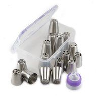 90 pcs Russian Piping Tips Set - 60 Icing Tips (XXL Size) + 30 Piping Bags (Made in USA) + FREE Tricolor Coupler...