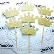 DOOXOO Crown Cupcake Toppers Gold First Birthday Party Party Cake Toppers Gold glitter Cupcake Toppers Birthday... N2