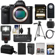 Sony Alpha A7 II Digital Camera Body with Grip + 64GB Card + Case + Battery &amp; Charger + Flash + Tripod + Kit N2