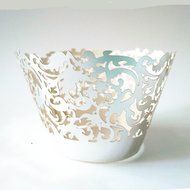 50x Filigree Vine Cupcake Wrapper Case Wedding Birthday Baby Shower Silver N2