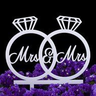 LOVENJOY Gift Box Pack Mrs and Mrs in Diamond Rings Same Sex Monogram Wedding Engagement Cake Topper (5.3-inch... N7