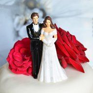 Bride and Groom Couple Figurine Cake Topper - Light Complexion w/ Semi Dark Hair