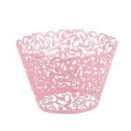 PONATIA 50 Vine Filigree Lace Cupcake Wrapper Wraps Liner Wedding Party Cake Decoartion (Pink) N10