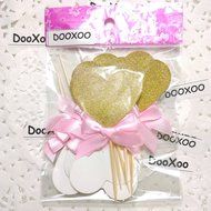 DOOXOO Gold Glitter Heart Pink Bow Cupcake Toppers Heart Toppers Gold Glitter Hearts Wedding Cupcake Toppers Wedding... N3