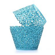 PONATIA 50 Vine Filigree Lace Cupcake Wrapper Wraps Liner Wedding Party Cake Decoartion (Pink) N13