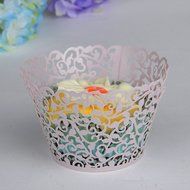 PONATIA 50 Vine Filigree Lace Cupcake Wrapper Wraps Liner Wedding Party Cake Decoartion (Pink) N16