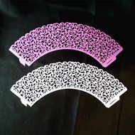 PONATIA 50 Vine Filigree Lace Cupcake Wrapper Wraps Liner Wedding Party Cake Decoartion (Pink) N17