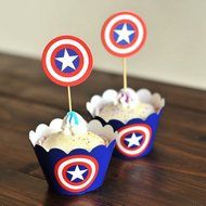 Winrase&reg; Set of 12 Chic Batman Mouth Kids Birthday Party Decoration Paper Cupcake Liner Wrap Wrappers with Toppers... N31