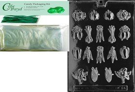 Cybrtrayd Bite Size Veggies Fruits and Vegetables Chocolate Candy Mold with Packaging Bundle of 25 Cello Bags,...
