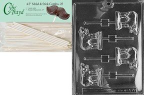 Cybrtrayd 45St25-A077 Cow Lolly Animal Chocolate Candy Mold with 25 4.5-Inch Lollipop Sticks