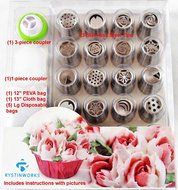 Rystinworks Russian Piping Pastry Tips - 23 Piece Set - Stainless Steel - With Instructions - Five bags Included... N6