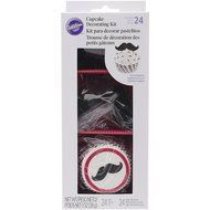 Wilton 415-2532 24 Count Mustache Cupcake Decorating Kit, Assorted