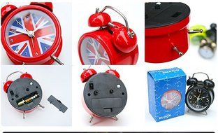 Surborder Shop Creative Twin Bell Analog Alarm Clock Battery Operated - Loud Alarm Clock Flag Style Red N2