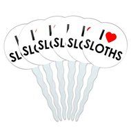 Set of 6 Cupcake Picks Toppers Decoration I Love Heart - Sloths N11