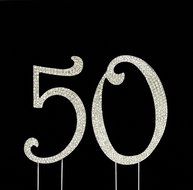 Large 50th Birthday / Wedding Anniversary Number Cake Topper with Sparkling Rhinestone Crystals - 4 1/2