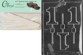Cybrtrayd 45St50-L029 1 Lolly Letters and Numbers Chocolate Candy Mold with 50-Pack 4.5-Inch Lollipop Sticks