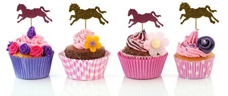 20 Horse Cupcake Toppers- Glitter Gold and Pink Decorative Food Picks