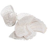 Bonayuanda Pack of 50 Filigree Vine Cupcake Wrappers Wraps Liner Wedding Party Cake Decoartion Gold+White N6