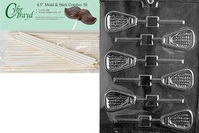 Cybrtrayd 45St50-S099 Lacrosse Lolly Sports Chocolate Candy Mold with 50-Pack 4.5-Inch Lollipop Sticks