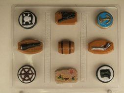 9 different pirate pieces including pirate flag, gun &amp; boots H134 Halloween Chocolate Candy Mold