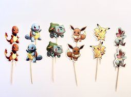 24pcs Pokemon cake Topper in 6 designs (Double Sided),Cupcake . N2
