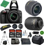 Nikon D3300 - International Version (No Warranty), 18-55mm f/3.5-5.6 DX VR, Nikon 55-200mm f4-5.6G ED DX Nikkor... N3